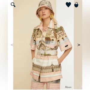 PATOU Belted short sleeve jacket in printed organic cotton and wool